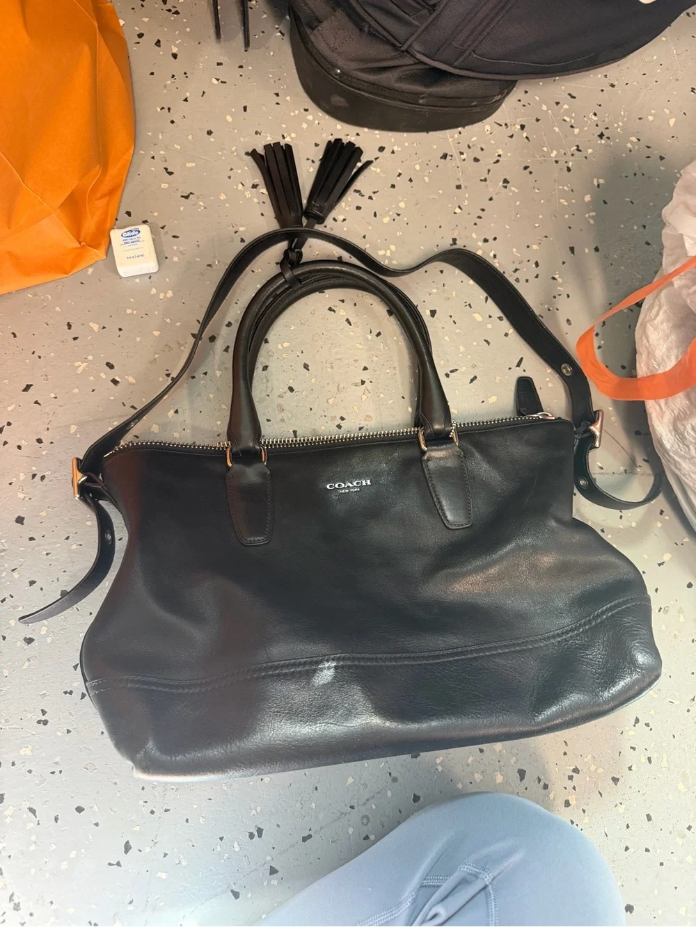 Coach Black Leather Satchel with Tassel Zip